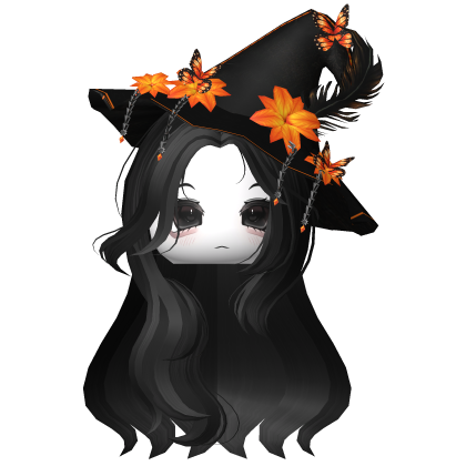 Straight Hair w/ Halloween Witch Hat Black Orange