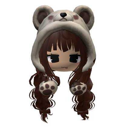 Cute Y2K Bear Hood Brown Ponytail Hair Girl Roblox item