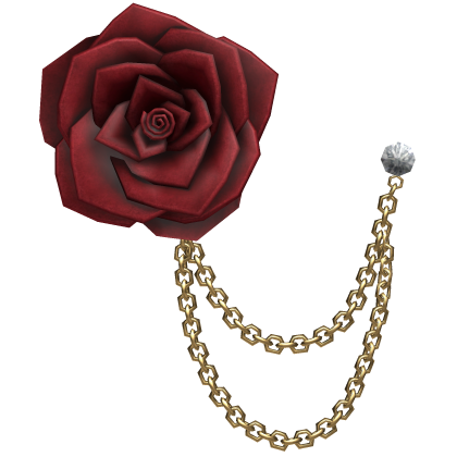 Red Rose Vintage Lapel Pin With Golden Chains