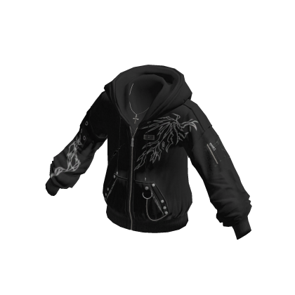 Sleeve Graphic Zip-Up Hoodie (Black)