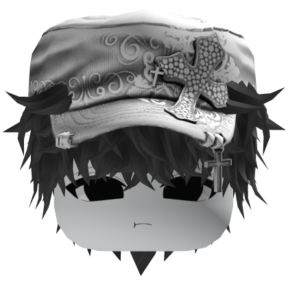Grey Messy Anime Hair w/ White Cadet Cap