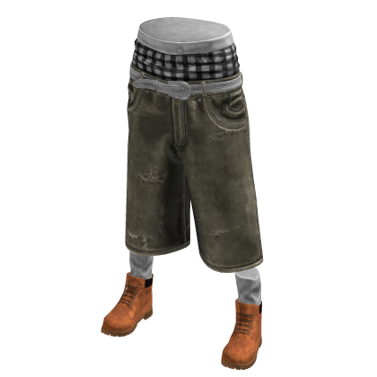 Olive Green Sagging Baggy Denim Shorts w/ Boots