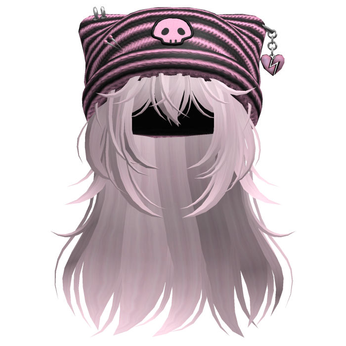 Emo Kawaii Skull Beanie W/ Wolfcut White V5