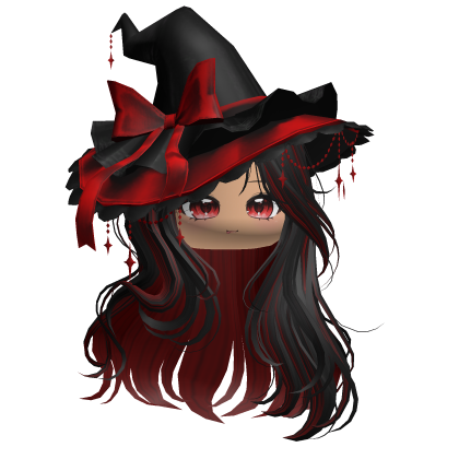 Straight Hair w/Halloween Witch Hat (Black&Red) Roblox item