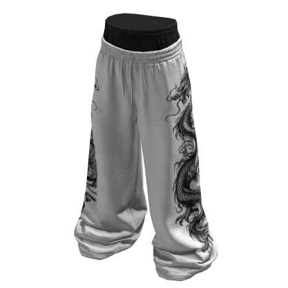 Sagging White Sweatpants w/ Black Dragon Print