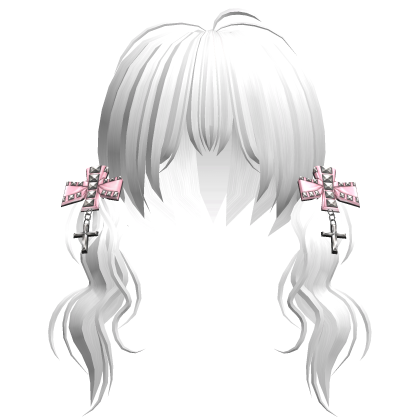 White Vkei Girl Twin Tails w Pink Studded Bows Roblox item