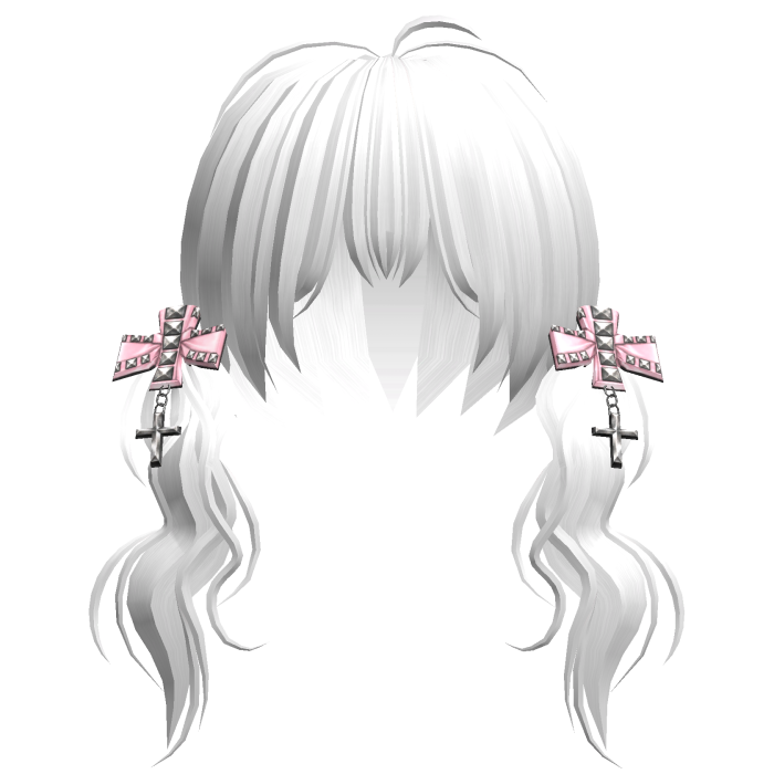 White Vkei Girl Twin Tails w Pink Studded Bows