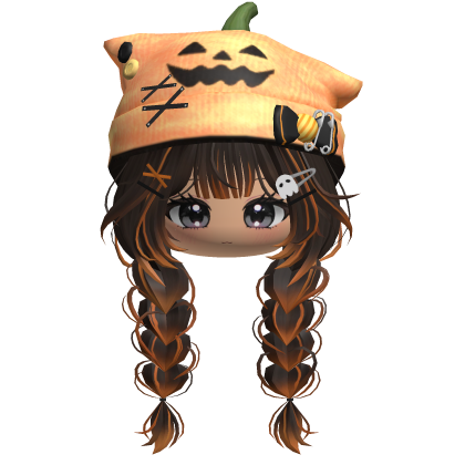 🍀Cute Girl Braided w Pumpkin Beanie(Brown)
