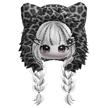 🍀Cute Girl Braided w/Leopard Fur Hood(White)