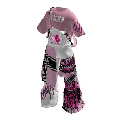 MOG - Pink Denim Overall with Oversized T Shirt thumbnail