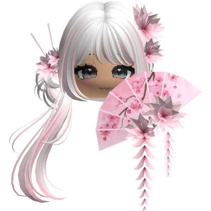 Side Ponytail w/ Cherry Blossoms & Fan