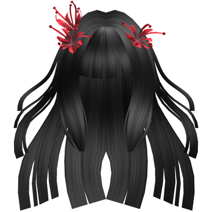 Black Long Flowing Windy Hime Hair w/ Spider Lily