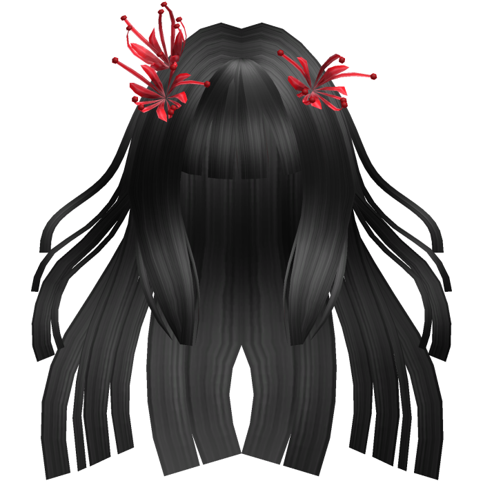 Black Long Flowing Windy Hime Hair w/ Spider Lily