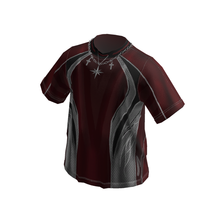 Contrast Panel Tee w/ Necklace (Red)