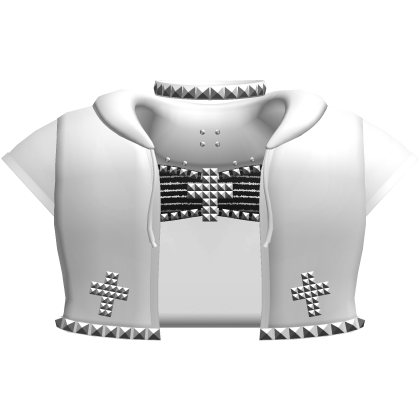 ♡ : emo alt studded hoodie w top in white v1