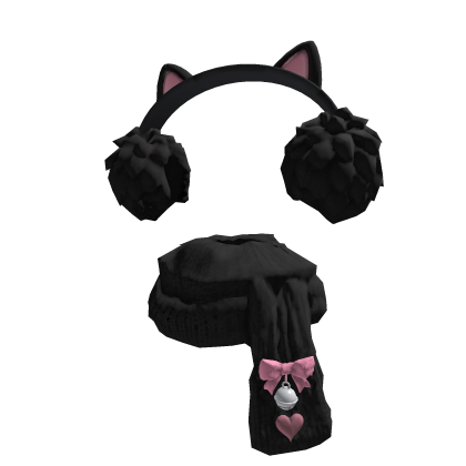 3.0 Cat Earmuffs + Scarf Black Pink Bow Bell Goth