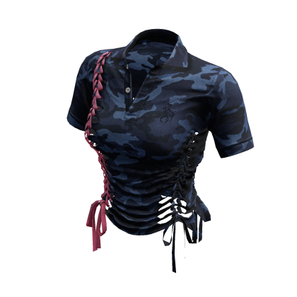 Braided Cutout Polo Shirt (Blue Camo)