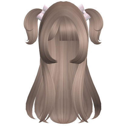 ꒰Milk Tea Long Half-up Pigtails w/ Pink Bow