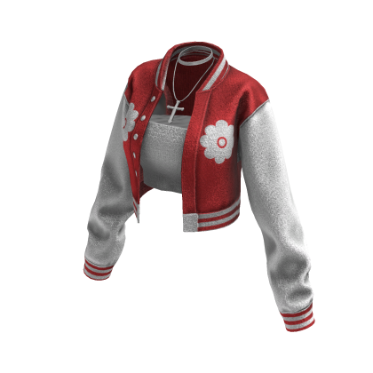 Cropped Bomber Jacket (Red White)