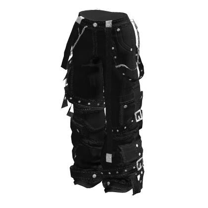 🍀Y2K Cargo Pants w Strap (Black)