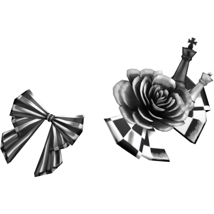 Checkered Chess Bow Headpiece w Rose in White Roblox item
