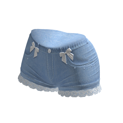 Cutesy Lace Bow Denim Shorts white thumbnail