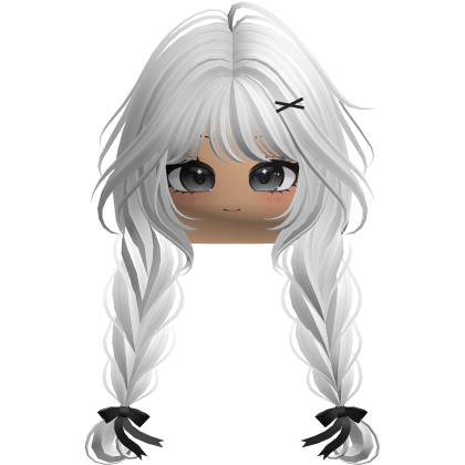 White Messy Braids w/ Bows Hairclip & Cute Face Roblox item