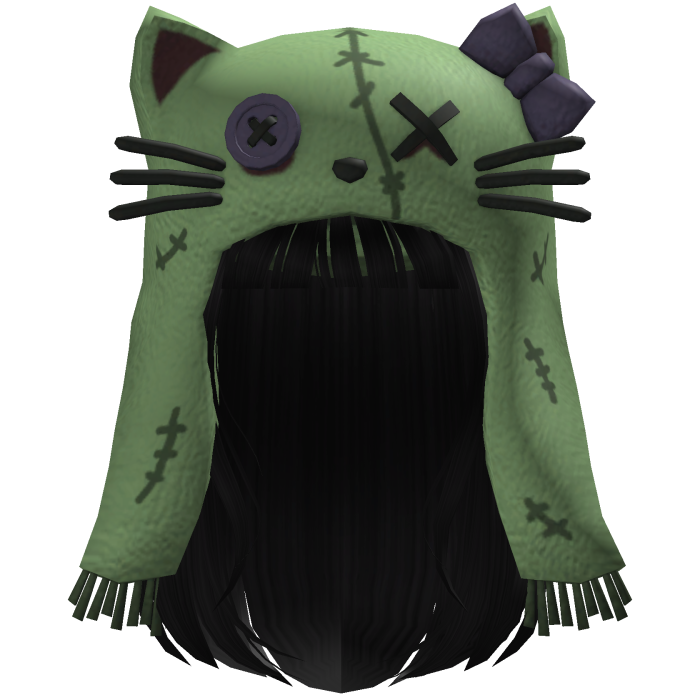 Halloween Zombie Cat Beanie w/ Black Hair