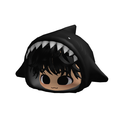 Black Baby Shark Hood w/ Messy Hair + Face