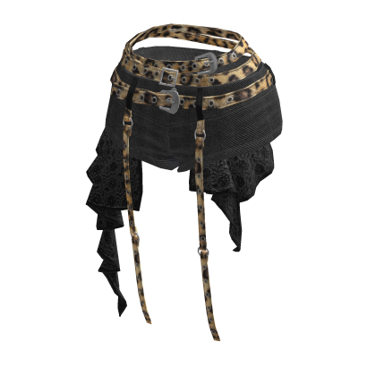 BB KPOP aespa Black Denim Cheetah Belt Lace Shorts thumbnail