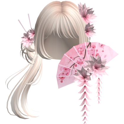 Side Ponytail w/ Cherry Blossoms & Fan