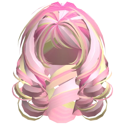 Fluffy Bouncy Curls Hair in Fluttershy Pink Yellow Roblox item render