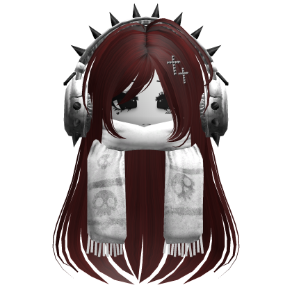 Straight Hair&Emo Headphones&Scarf Dark Red