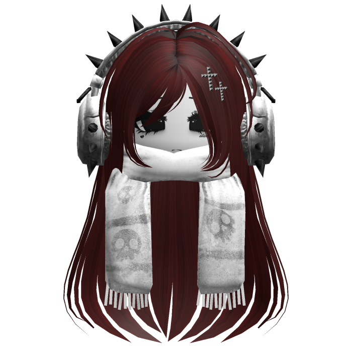 Straight Hair&Emo Headphones&Scarf Dark Red