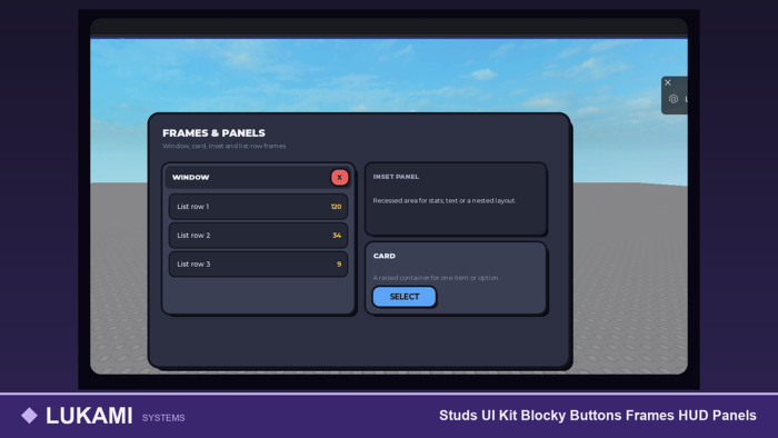 Studs UI Kit Blocky Buttons Frames HUD Panels preview 3