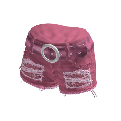 Ripped Denim Shorts w/ Ring Belt (Pink)