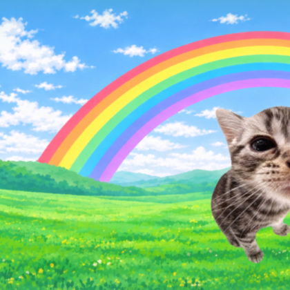 Sad Small Kitty Rainbow Meme Background