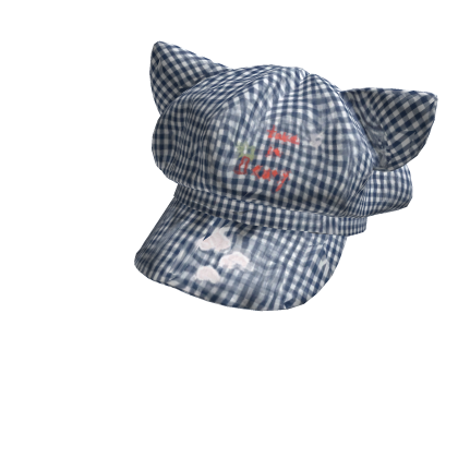 Blue Gingham Cat Ear Newsboy Cap