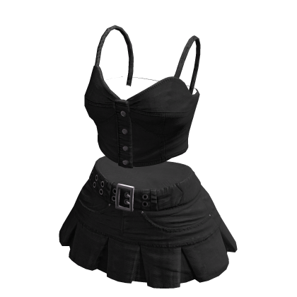 Denim Mini Skirt and Top Black
