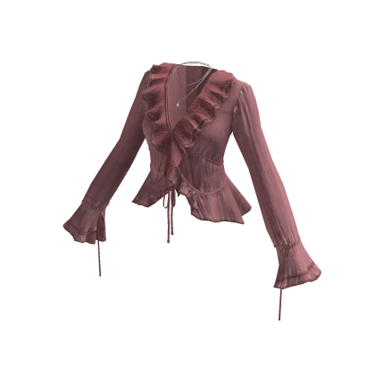 Vintage Ruffle Blouse w/ Bell Sleeves (Pink)