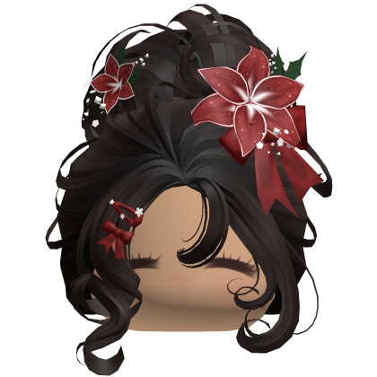 ♡ Christmas Flowery Bun Updo (Dark Brown)