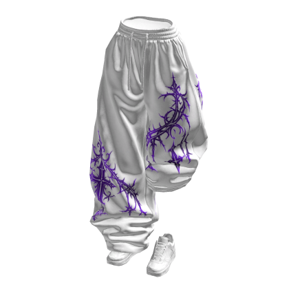 White Purple Half Raised Baggy Sweatpants w/ Shoes