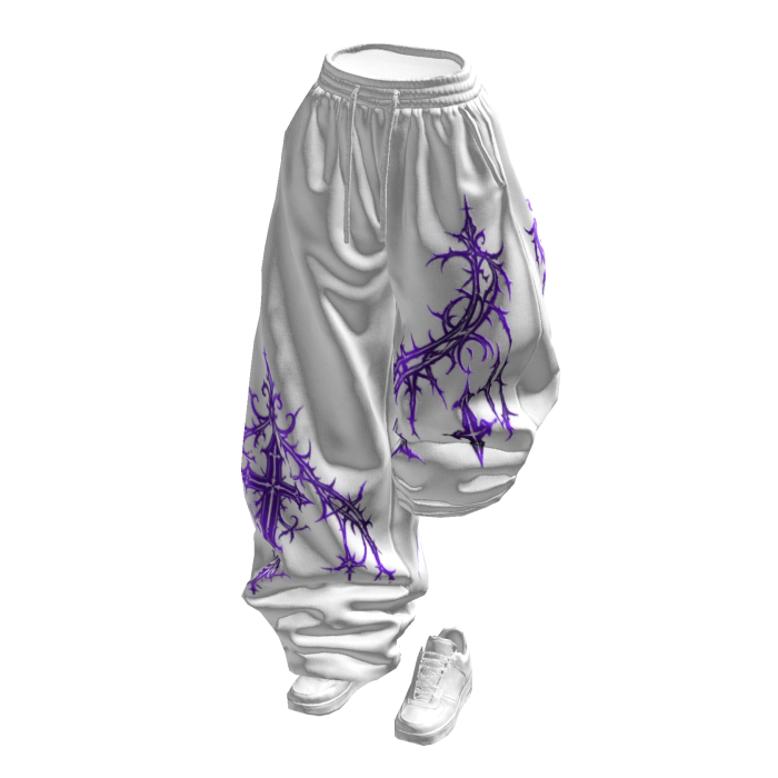 White Purple Half Raised Baggy Sweatpants w/ Shoes
