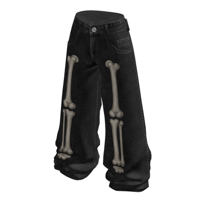 Baggy Pants with Skeleton Design (Black)