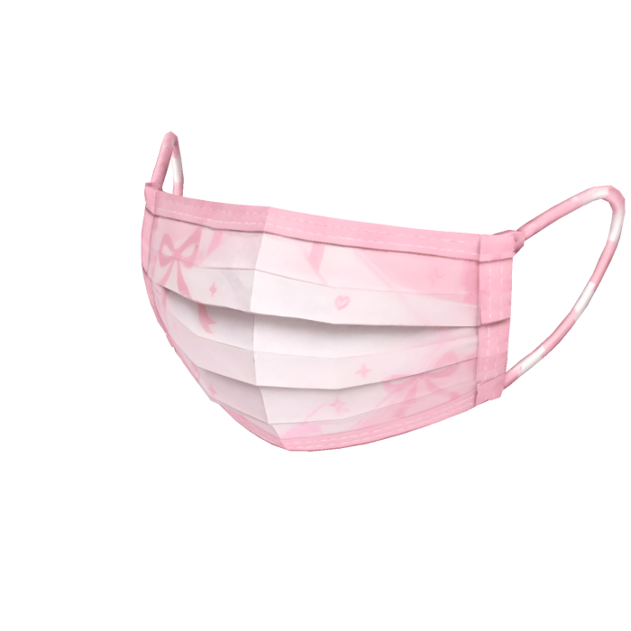 Pastel Pink Heart-Patterned Pleated Mask