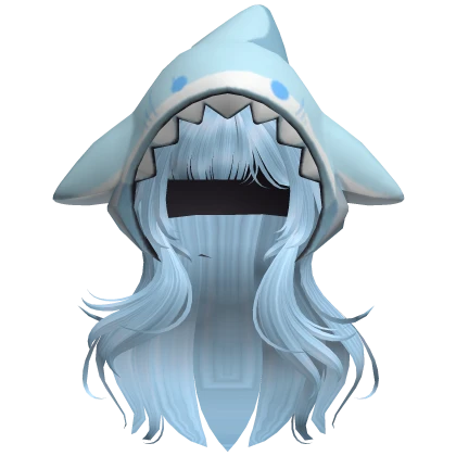 Blue Wavy Lush Hair w/ Cute Shark Hood Roblox item render