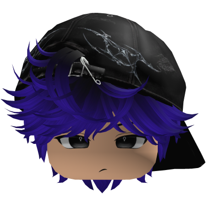 Cute Black And Blue emo hair with a Y2K cap black Roblox item
