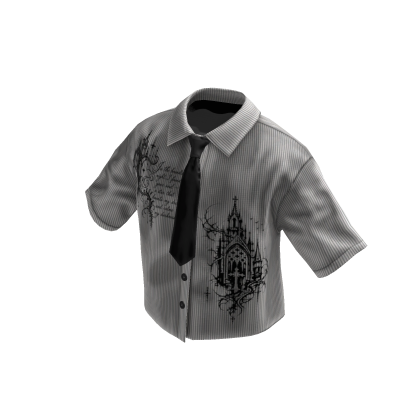 White Graffiti Grunge Cropped Shirt W Tie & Collar