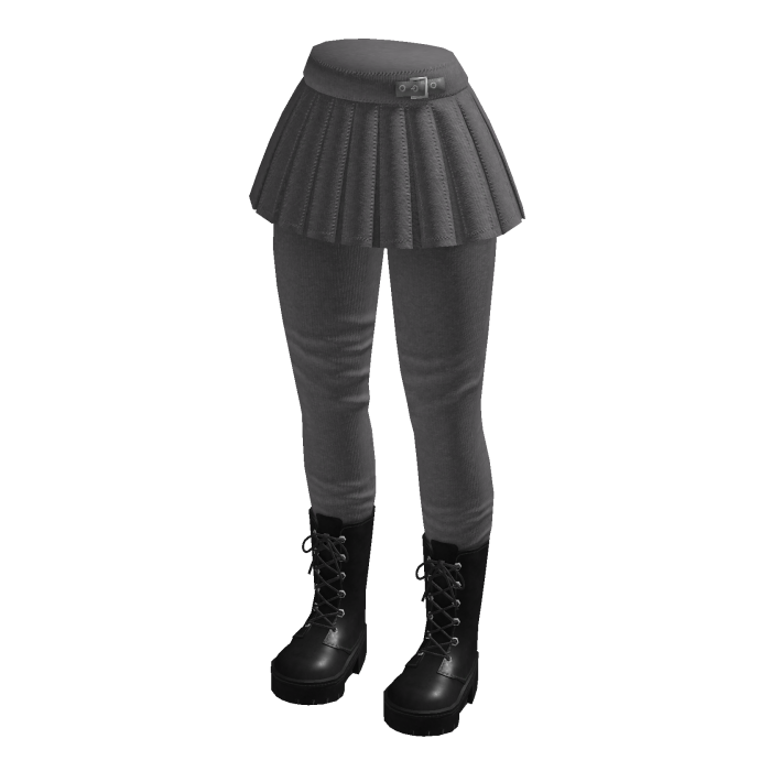 Pleated Skirt with Lace-Up Boots (Gray)