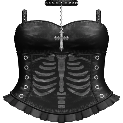 Emo Gothic Ribcage Dress w Choker in Black